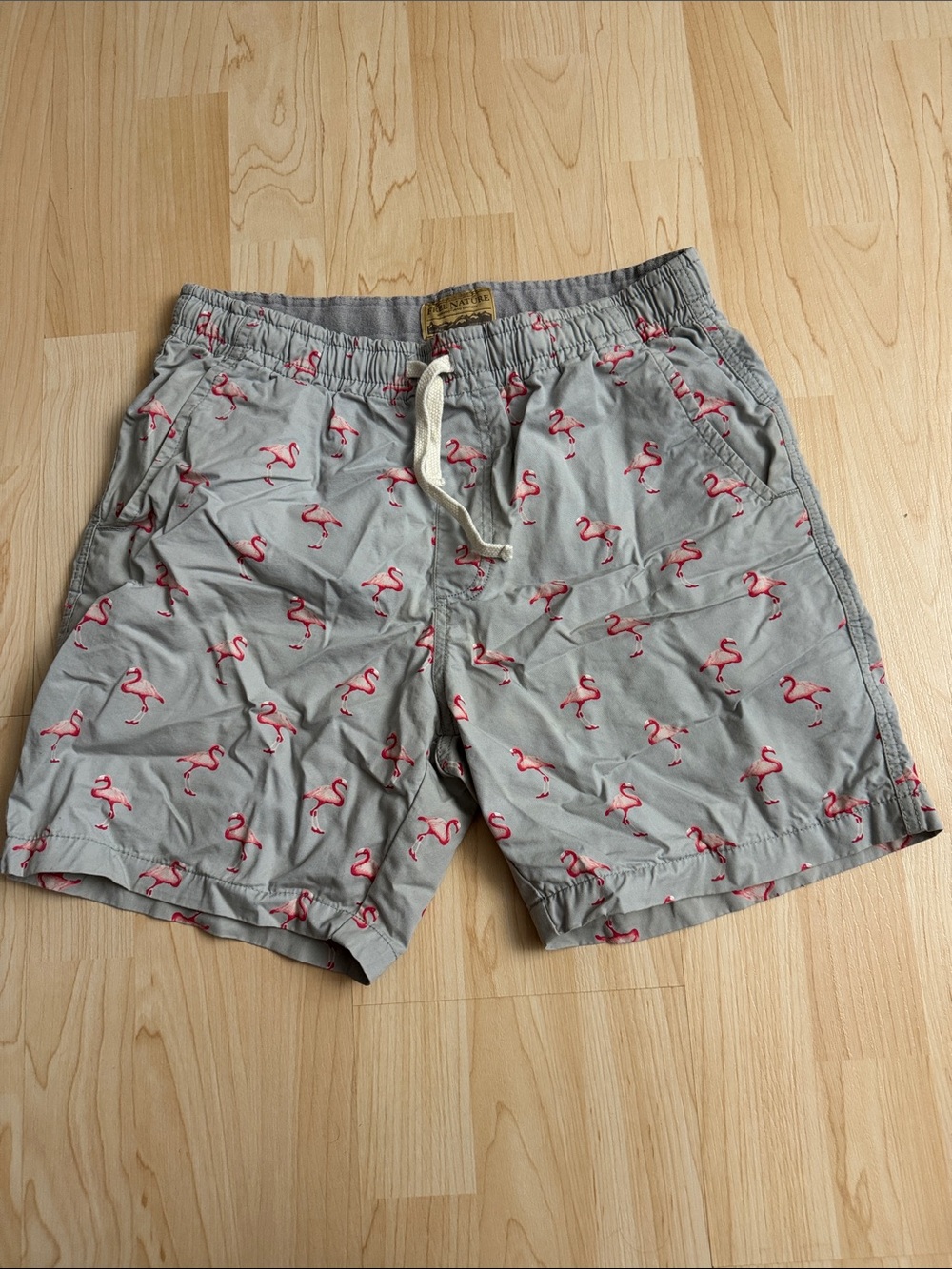 Men's Gray Flamingo Print Swim Trunks
